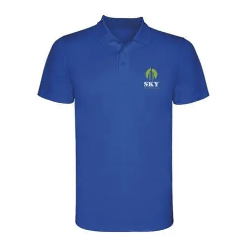 Promotional Roly Monzha Men's Sports Polo Shirt in royal blue with printed logo and design