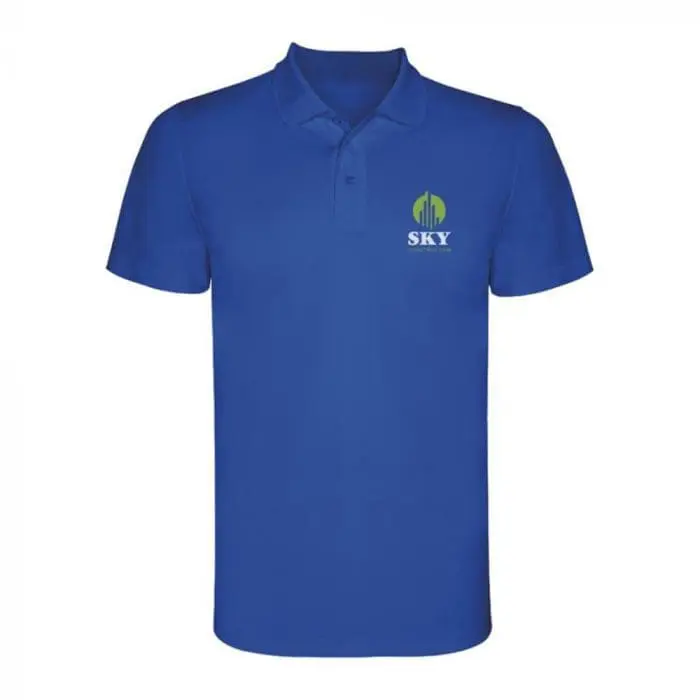 Promotional Roly Monzha Men's Sports Polo Shirt in royal blue with printed logo and design