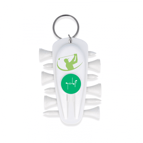 Branded Eco Tee Buddy in white with keyring and printed with logo or design