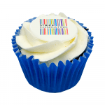 Printed Logo Chocolate Frosted cupcakes in coloured paper case with printed logo or design