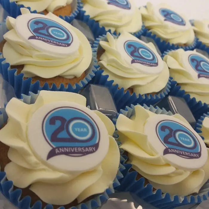 Branded Logo Frosted Cupcakes in coloured paper case and printed with logo or design