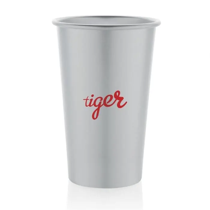 Promotional Recycled Aluminium Lightweight Cup 450ml in silver with printed logo or design