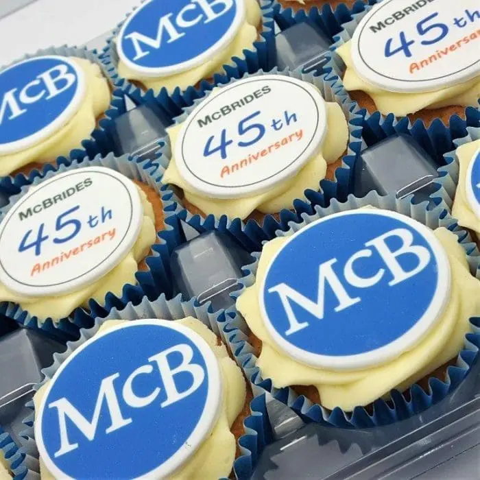 Personalised Vegan Friendly Logo Cupcakes in coloured paper case with printed logo or design