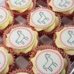 Personalised Vegan Friendly Logo Cupcakes in coloured paper case with printed logo or design