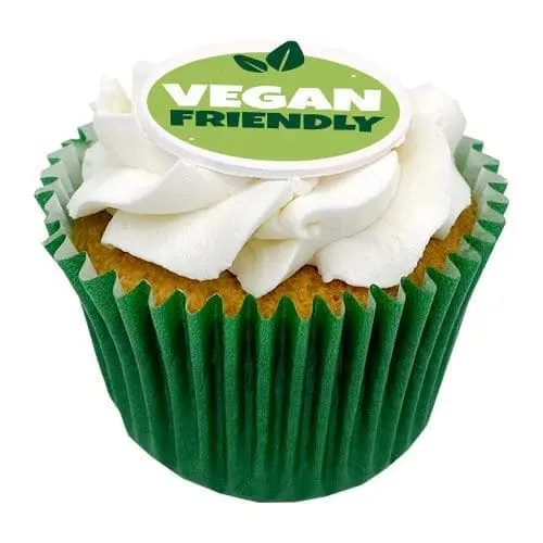 Printed Vegan Friendly Logo Cupcakes in green paper case with printed logo or design