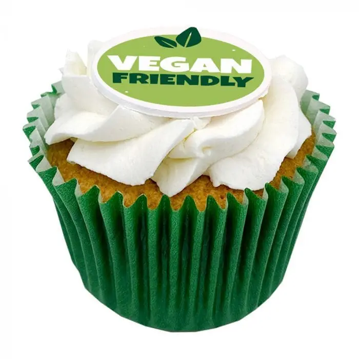 Printed Vegan Friendly Logo Cupcakes in green paper case with printed logo or design