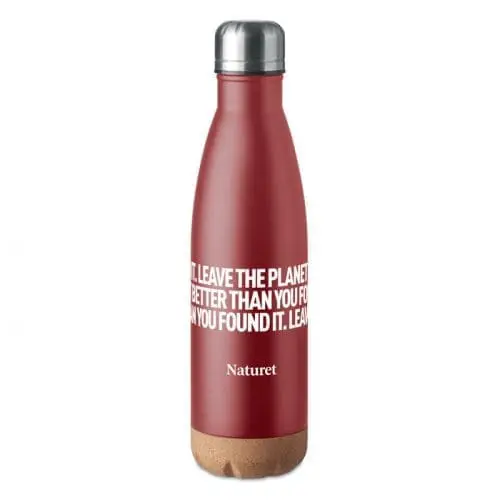 Printed Aspen Cork Double Wall Bottle 500ml in burgundy with printed logo and design