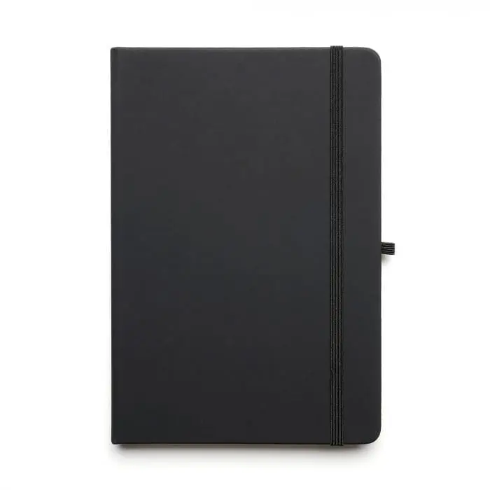 Promotional Coniston A5 Blank Page Notebook in black with printed logo or design