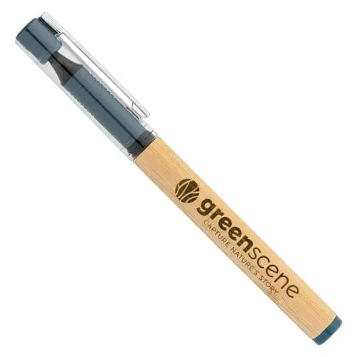 Promotional Harmony Bamboo Gel Pen in blue with printed logo or design