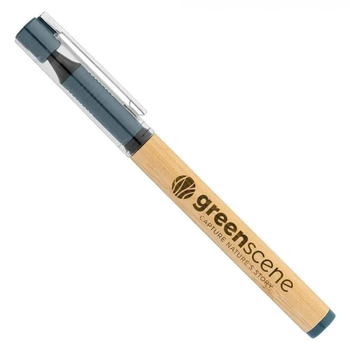 Promotional Harmony Bamboo Gel Pen in blue with printed logo or design