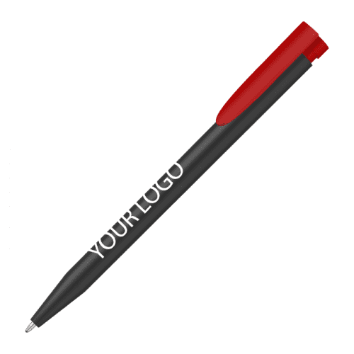 Promotional Post Consumer Slim Ball Pen with red clip and printed logo or design