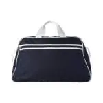 Printed San Jose 2-Stripe Travel Bag in black with white handles and printed logo or design rear view