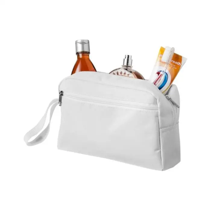 Branded Transit Toiletry Bag in white with printed logo or design