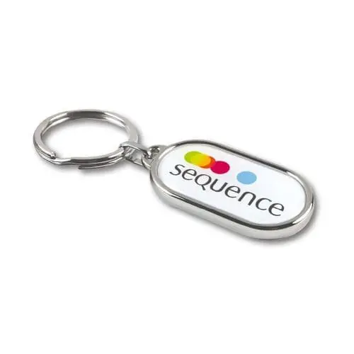 Promotional Capsule Keyring in silver with printed logo or design