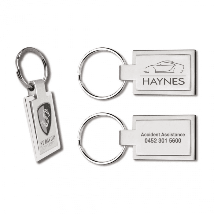 Promotional Classic Rectangular Keyring in silver with printed logo or design