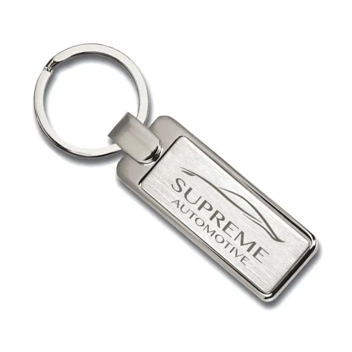 Promotional Elite Rectangular Keyring in silver with engraved logo or design