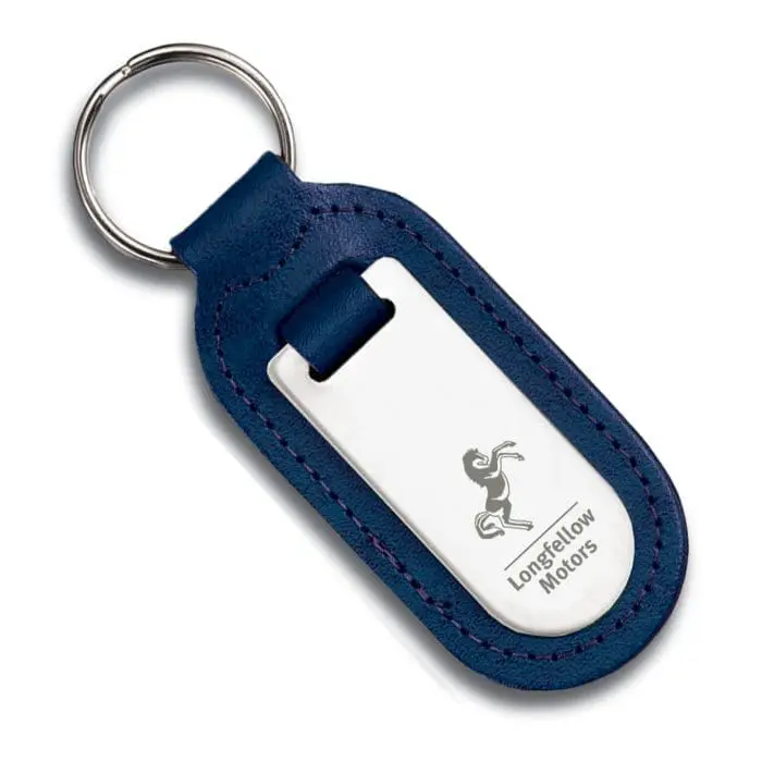 Promotional Large Leather Cigar Key Fob in blue with printed logo or design