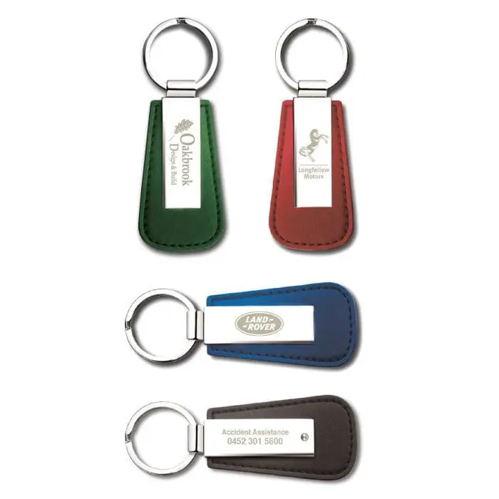 Promotional Leather Sapporo Keyring in assorted colour leather with printed logo or design