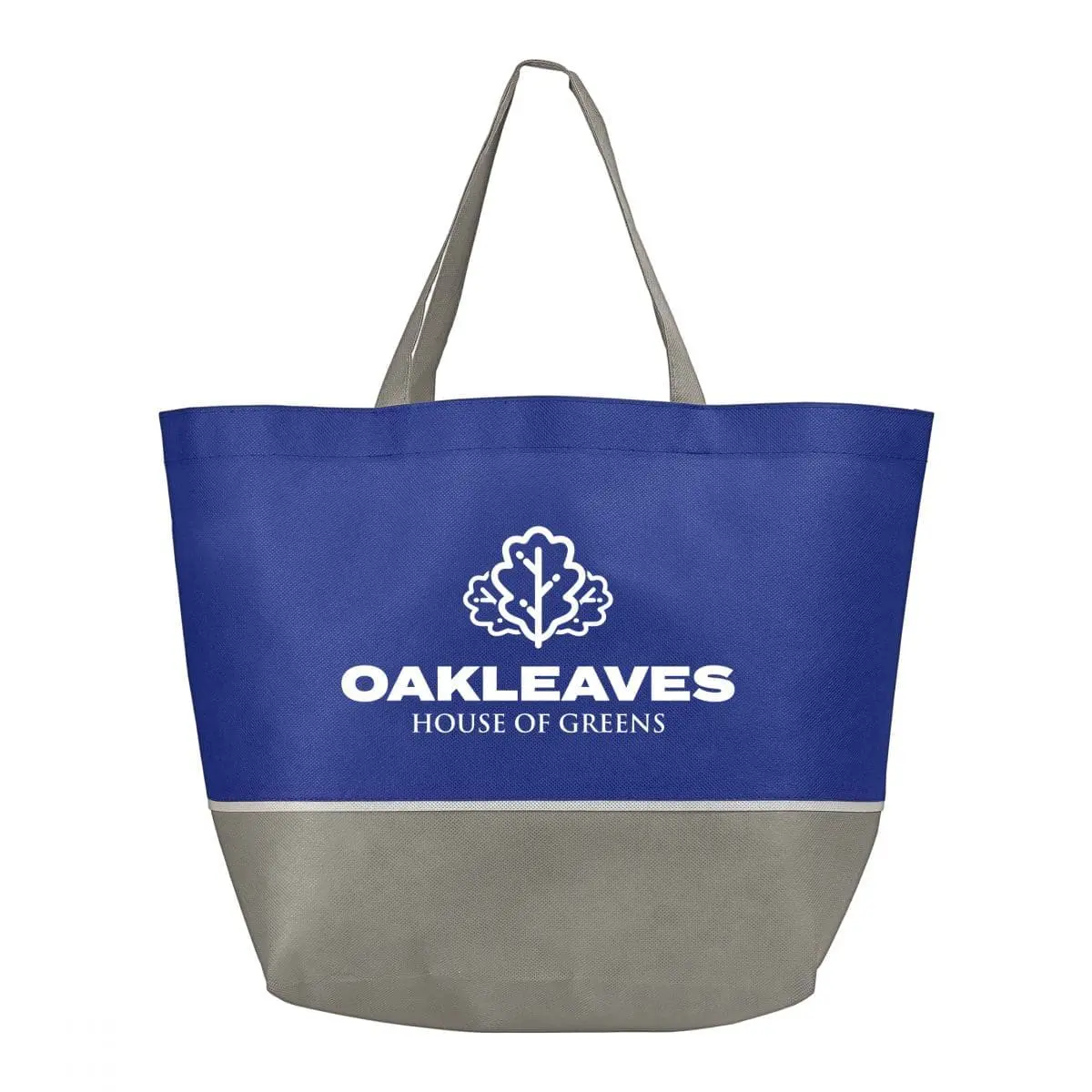 Printed London Shopping Tote Bag with Grey Trim in blue with printed logo or design