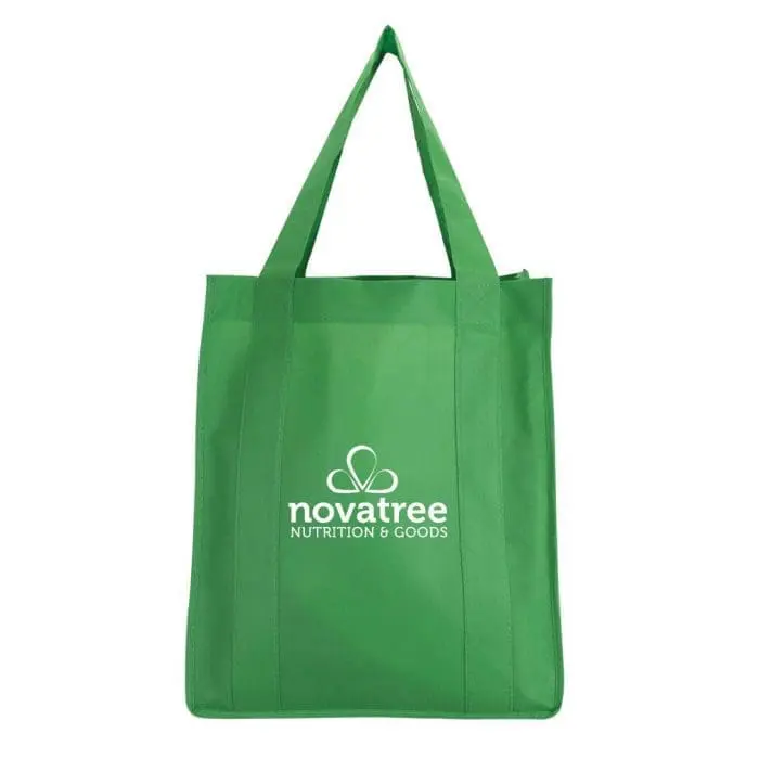 Branded Malaga Shopping Tote Bag in green with green handles and printed logo or design