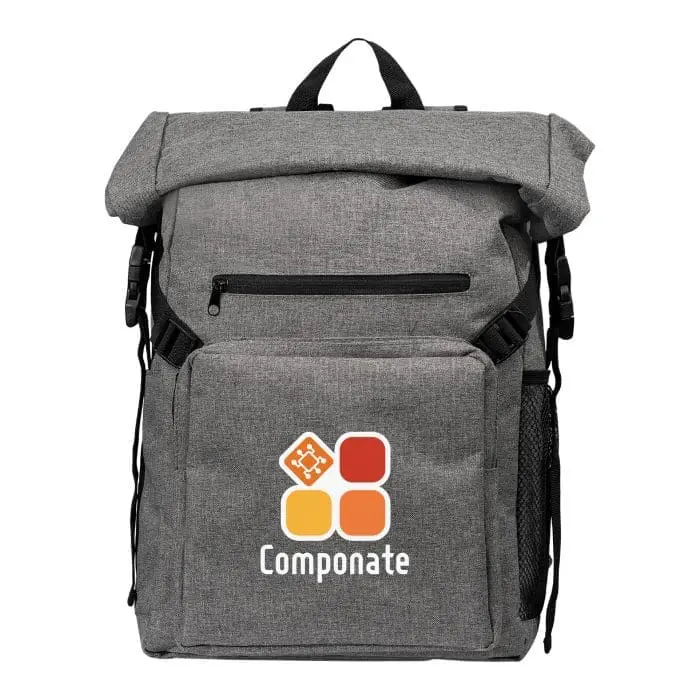 Promotional Metropolis Backpack with roll top and printed logo and design