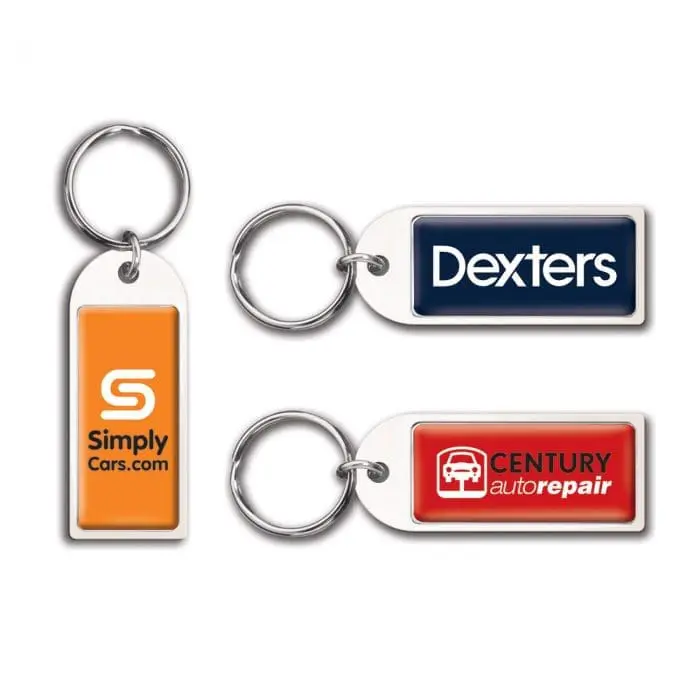 Branded Polycrown Small Arch Keyring in silver with printed logo or design