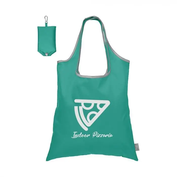 Promotional Santorini RPET Foldaway Tote Bag in teal with printed logo or design