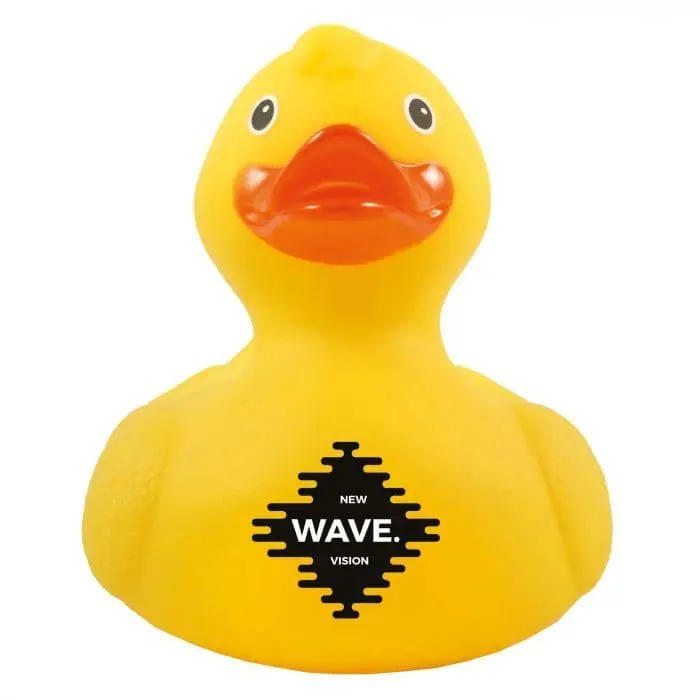 Branded Squeaky Rubber Bath Duck with printed logo or design