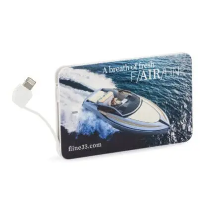 Promotional Credit Card 2500mAh Powerbank in white printed with logo or design