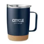 Promotional Ruby Double Wall Steel Tumbler 300ml with cork bottom in navy blue with printed logo or design