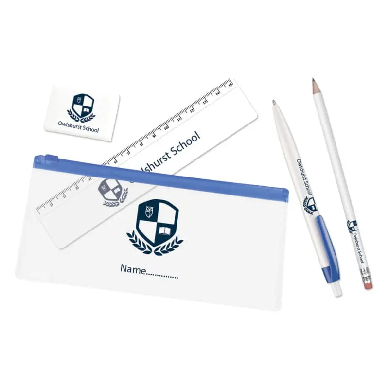 Branded Transparent Pencil Case Kit in assorted colours with printed logo or design