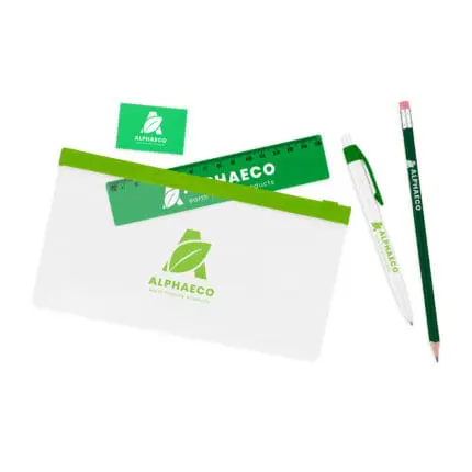 Branded Transparent Pencil Case Kit in green with printed logo or design