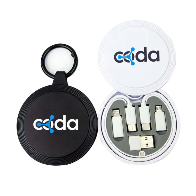 Branded Go Travel Cable Kit in black or white with printed logo or design