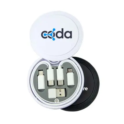 Promotional Go Travel Cable Kit in white with printed logo or design