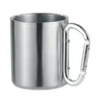 Branded Trumbo Carabiner Steel Mug 220ml with coloured handle and printed logo or design supplied in white box