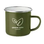 Promotional Plato Metal Vintage Mug 350ml in green with printed logo or design