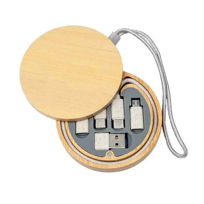 Branded Swivel Bamboo Cable Kit with printed logo or design