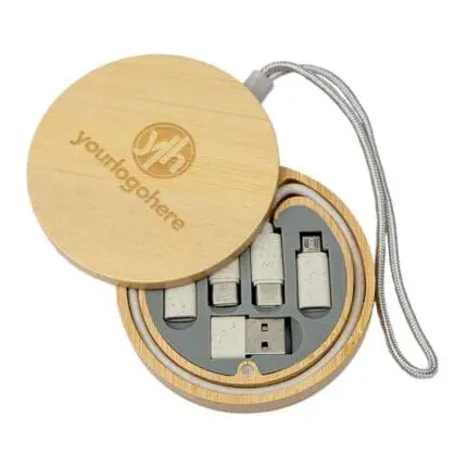 Promotional Swivel Bamboo Cable Kit with printed logo or design