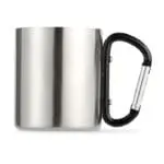 Branded Trumbo Carabiner Steel Mug 220ml with coloured handle and printed logo or design supplied in white box