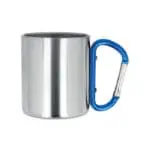 Branded Trumbo Carabiner Steel Mug 220ml with coloured handle and printed logo or design supplied in white box