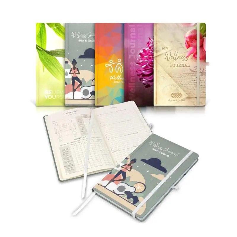 Custom-Branded 12 Week Wellness Journal (Full Colour) with printed logo or design and ribbon page marker