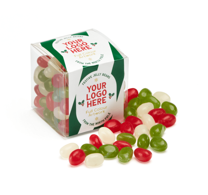 Printed Clear Cube - Festive Jelly Beans with printed logo or design