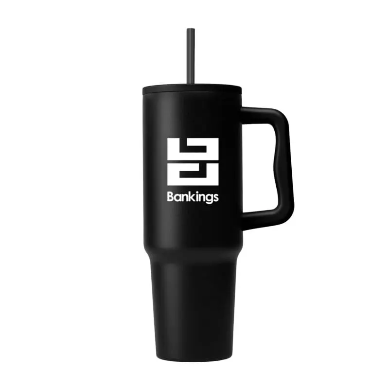 Printed Polar Pro Steel Tumbler with Straw 1180ml in black with printed logo or design