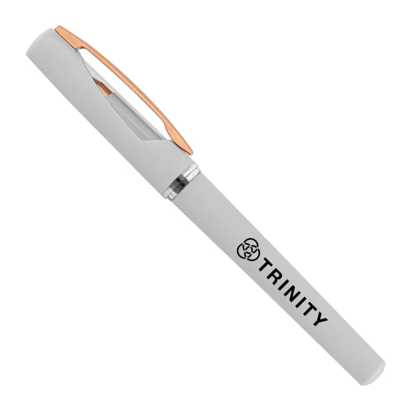 Printed Presley Rose Gold Gel Pen in light grey with printed logo or design