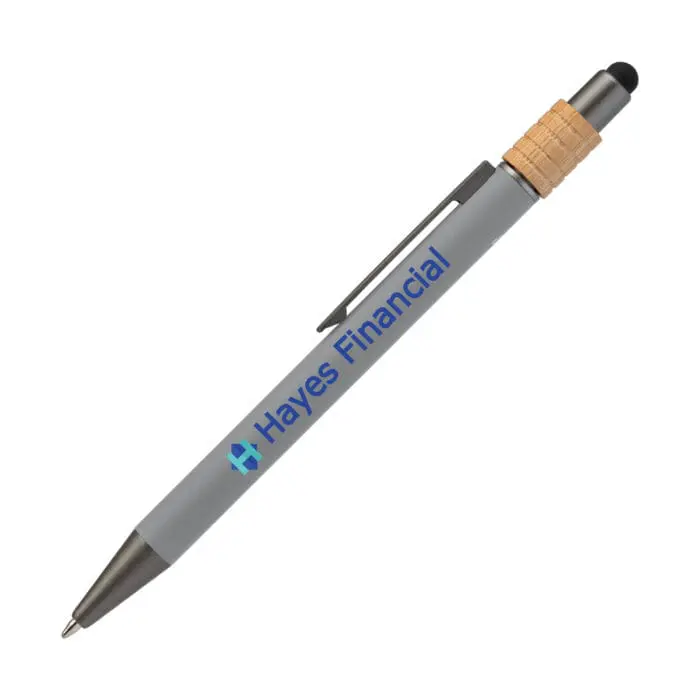 Promotional Reborn Spinner Recycled Stylus Pen in grey with printed logo or design