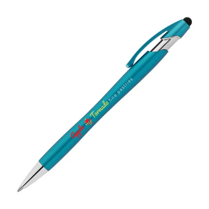 Promotional Recycled Stylus Pen with Anti-Fraud Ink in light blue with printed logo or design