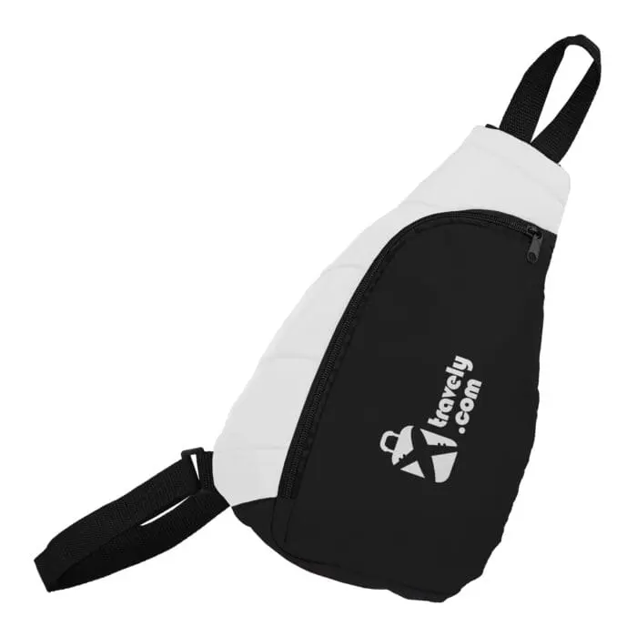 Promotional Sport RPET Nylon Sling Bag in white with printed logo or design