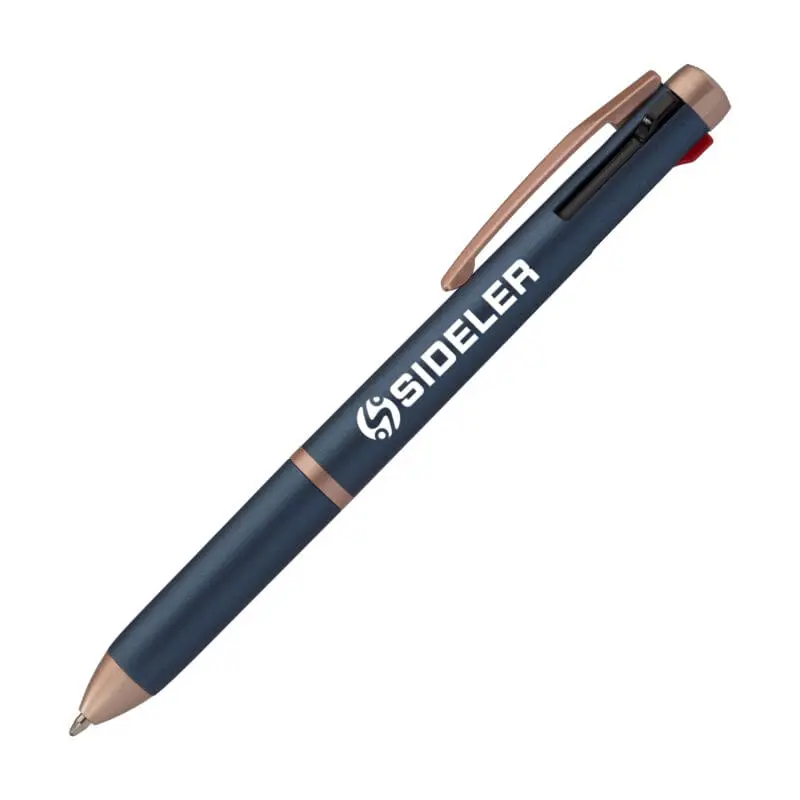 Promotional Trio Rose Gold Multi-Ink Pen in navy blue with printed logo or design