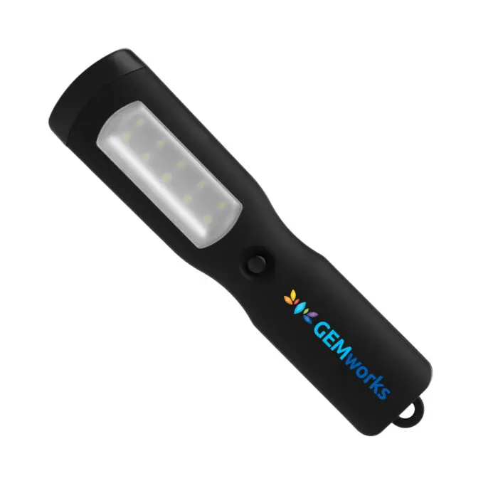 Printed Orion Soft Touch 13 LED Flashlight in black with printed logo or design