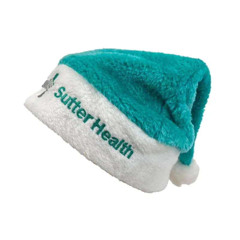 Printed Plush Pantone Match Santa Hat with pompom and printed logo or design